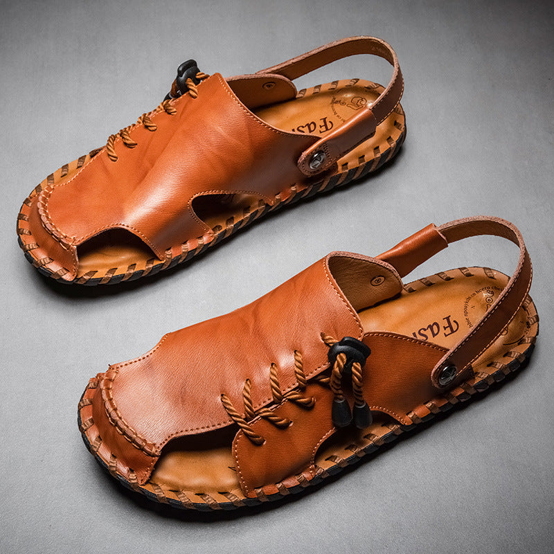 Men's Closed Toe Sandals with Rope Toggle and Whipstitch Detail