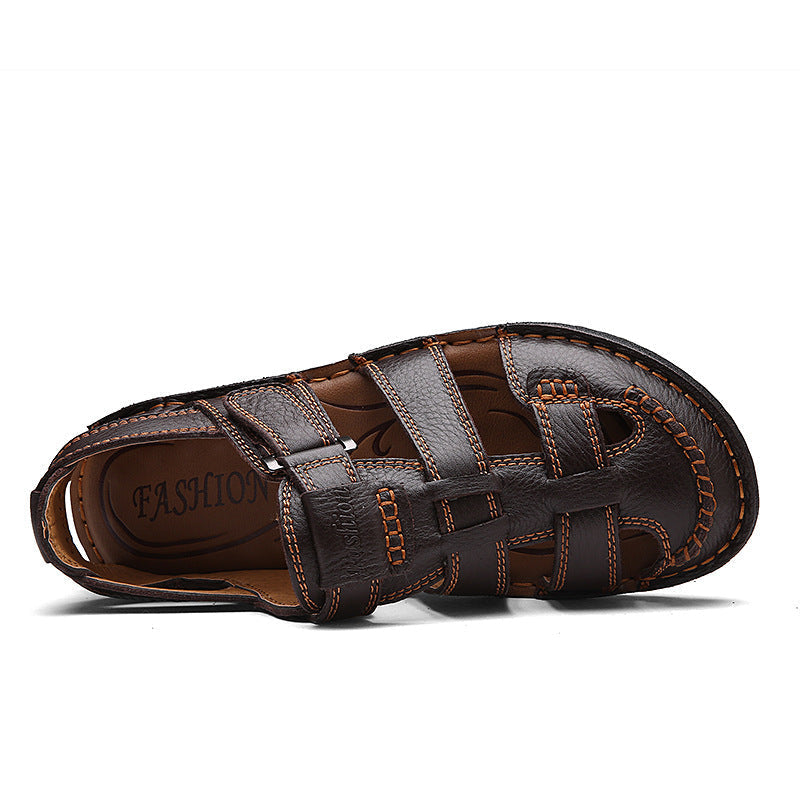 Men's Sandals Closed-Toe Velcro Strap Leather Fisherman