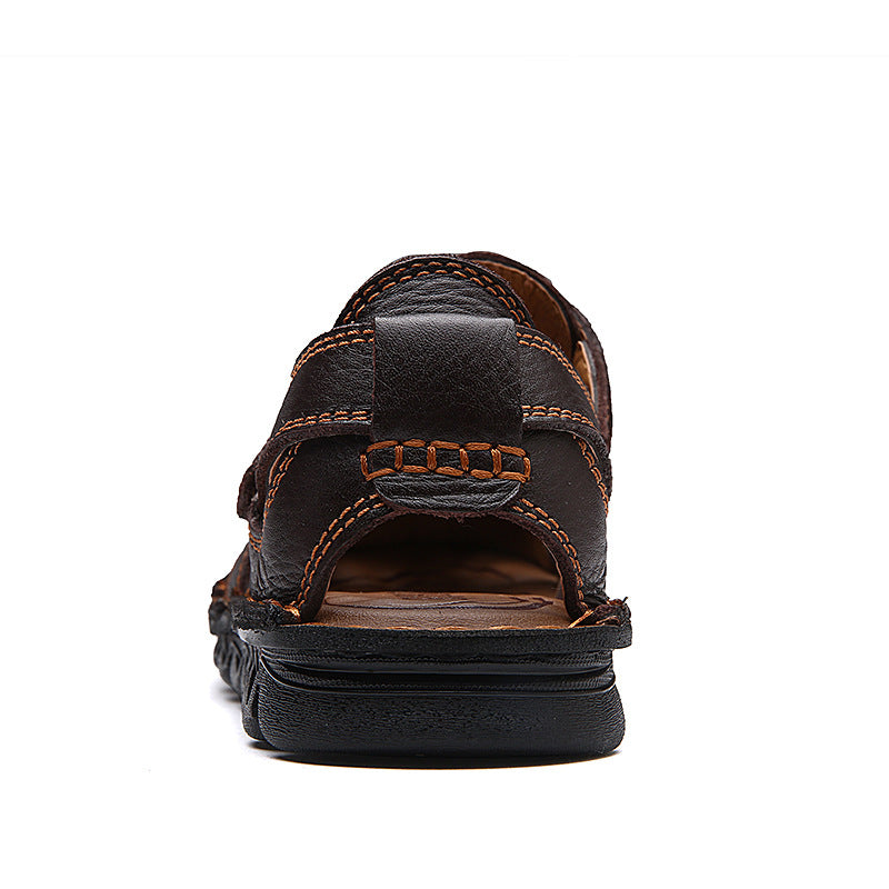 Men's Sandals Closed-Toe Velcro Strap Leather Fisherman