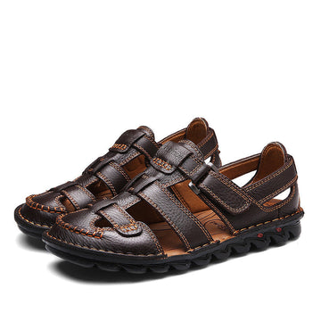Men's Sandals Closed-Toe Velcro Strap Leather Fisherman
