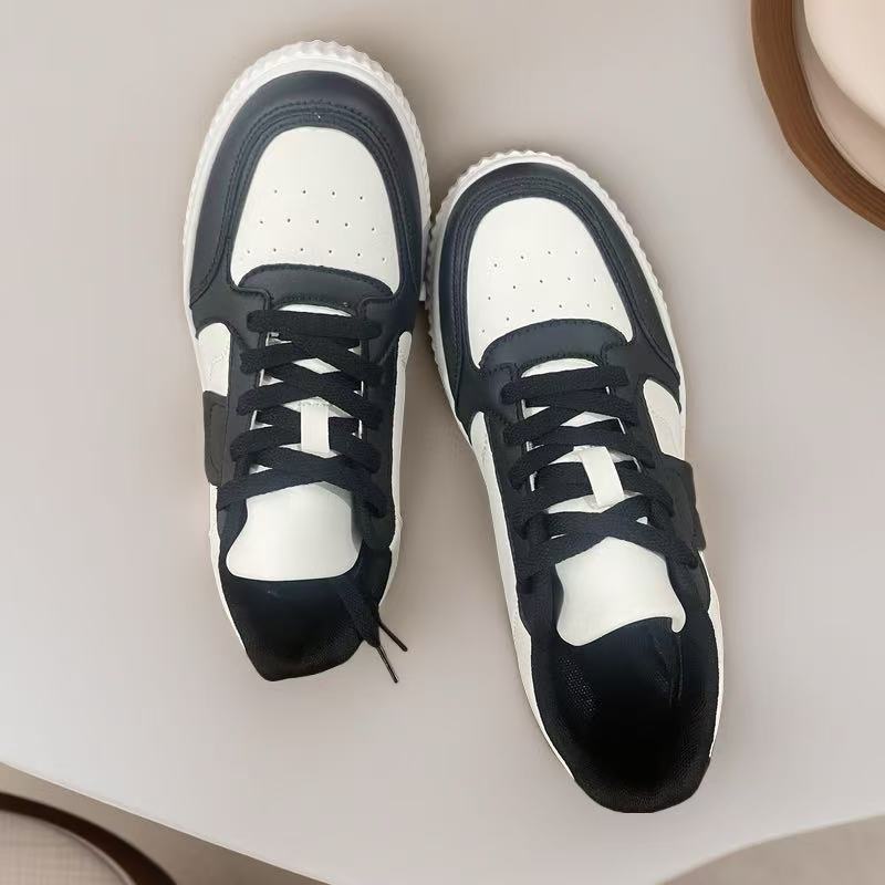 Women's Lace-Up Platform Sneakers with Round Toe and Color-Block Upper