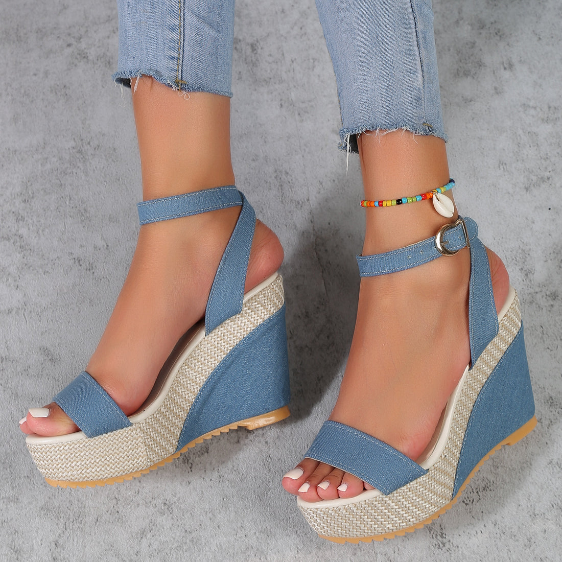 Women's Espadrille Platform Wedge Sandals - Ankle Strap - Open Toe - Buckle