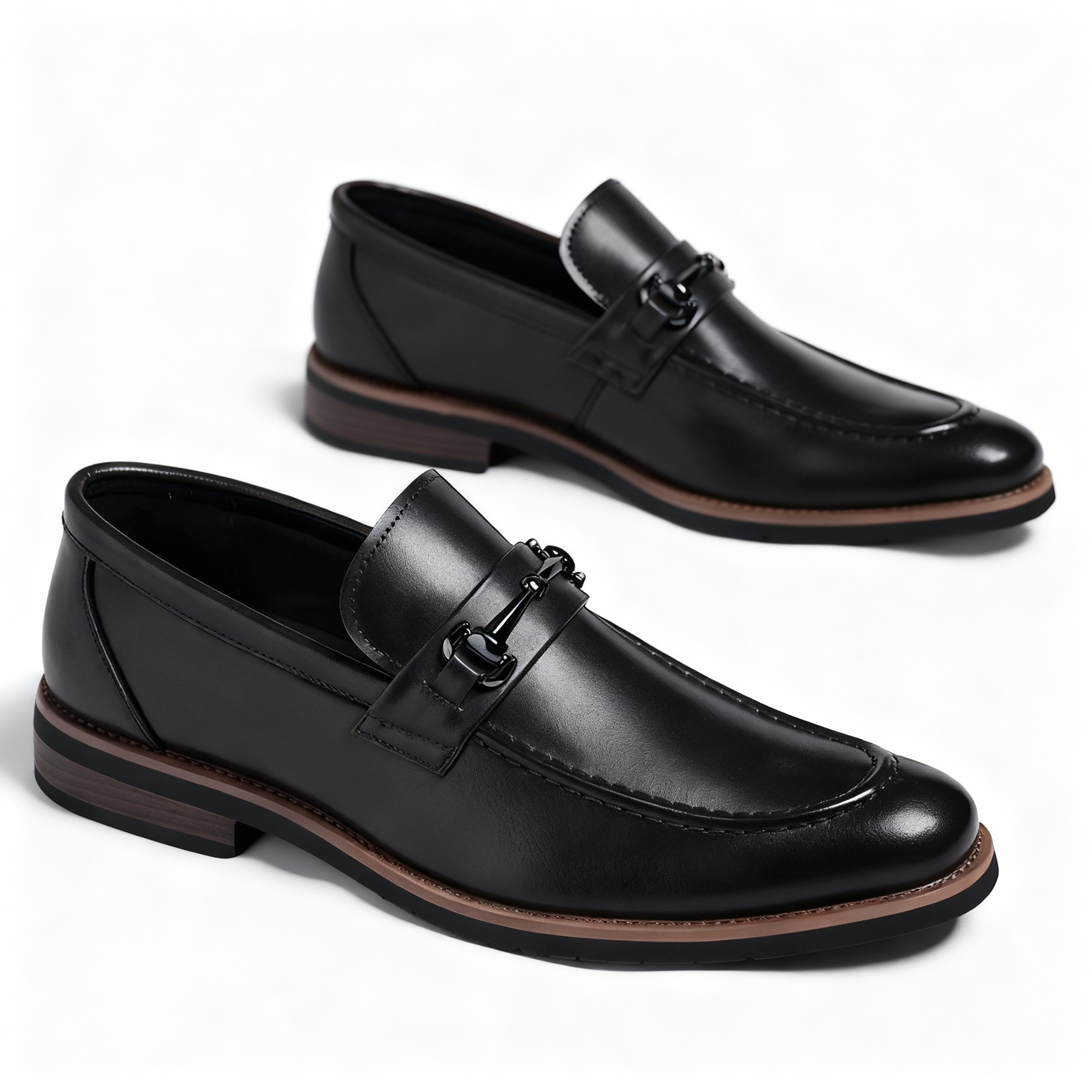 Men's Leather Horsebit Penny Loafers - Slip-On - Moc Toe - Low Heel