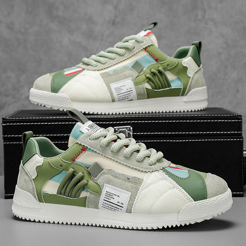 Men's Lace-Up Low-Top Sneakers with Mixed Panel Upper and Rubber Sole