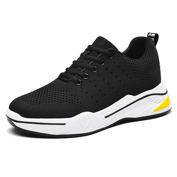 Men's Lace-Up Mesh Sneakers with Contrast Sole and Round Toe