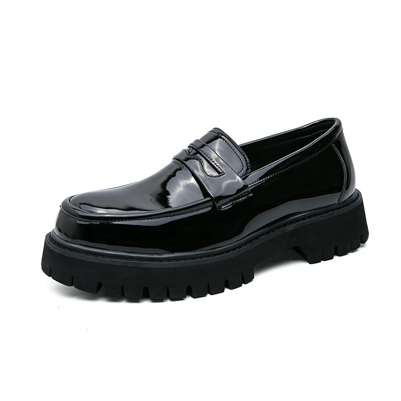 Men’s Black Rounded Toe Slip-On Loafers with Front Strap - Chunky Lug Sole