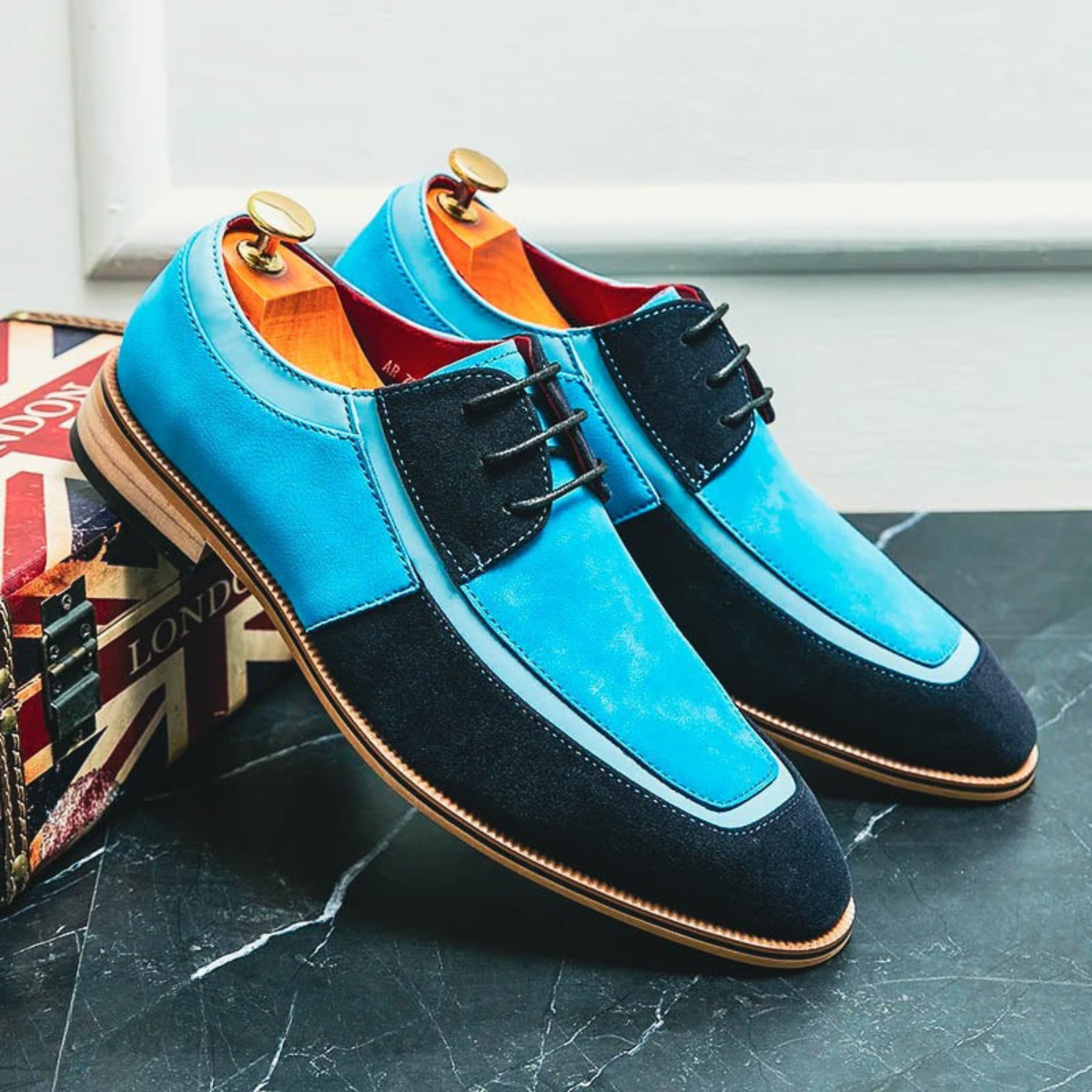 Men’s Leather Dress Shoes - Two-Tone Lace-Up with Contrast Panel Design