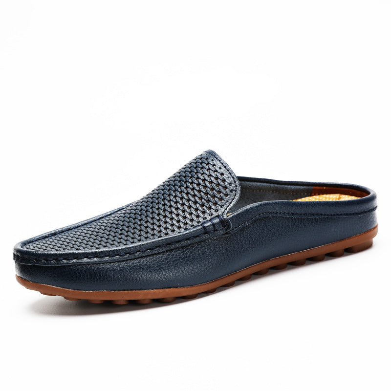 Men's Slip On Loafers Mule – Open Back Half Shoe with Perforated Upper