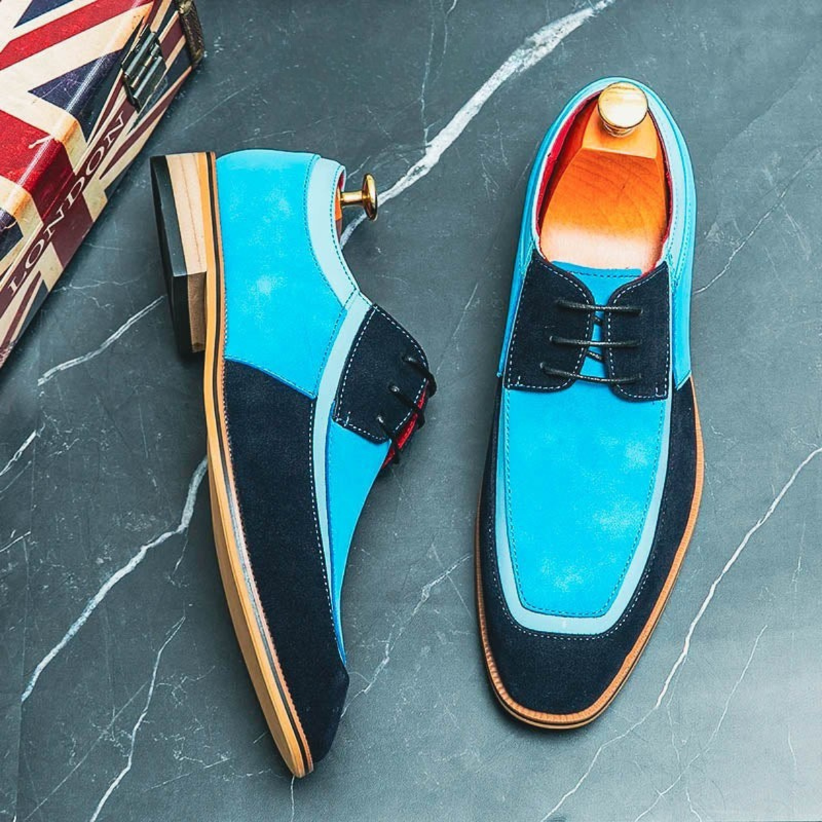 Men’s Leather Dress Shoes - Two-Tone Lace-Up with Contrast Panel Design
