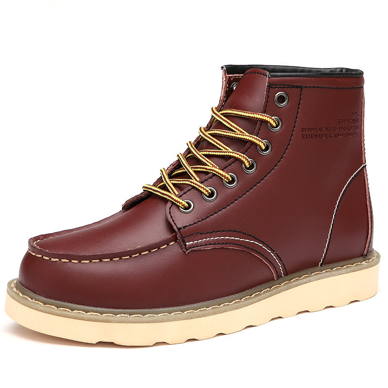 Men's Leather Derby Boots – Moc Toe Lace-Up Ankle Boot with Contrast Welt Sole