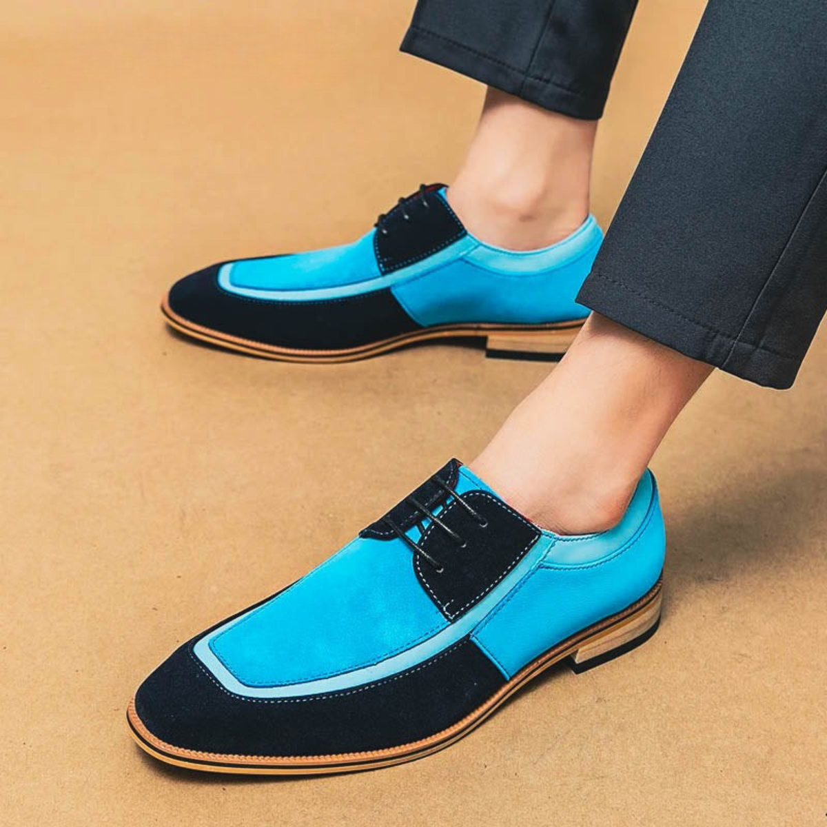 Men’s Leather Dress Shoes - Two-Tone Lace-Up with Contrast Panel Design