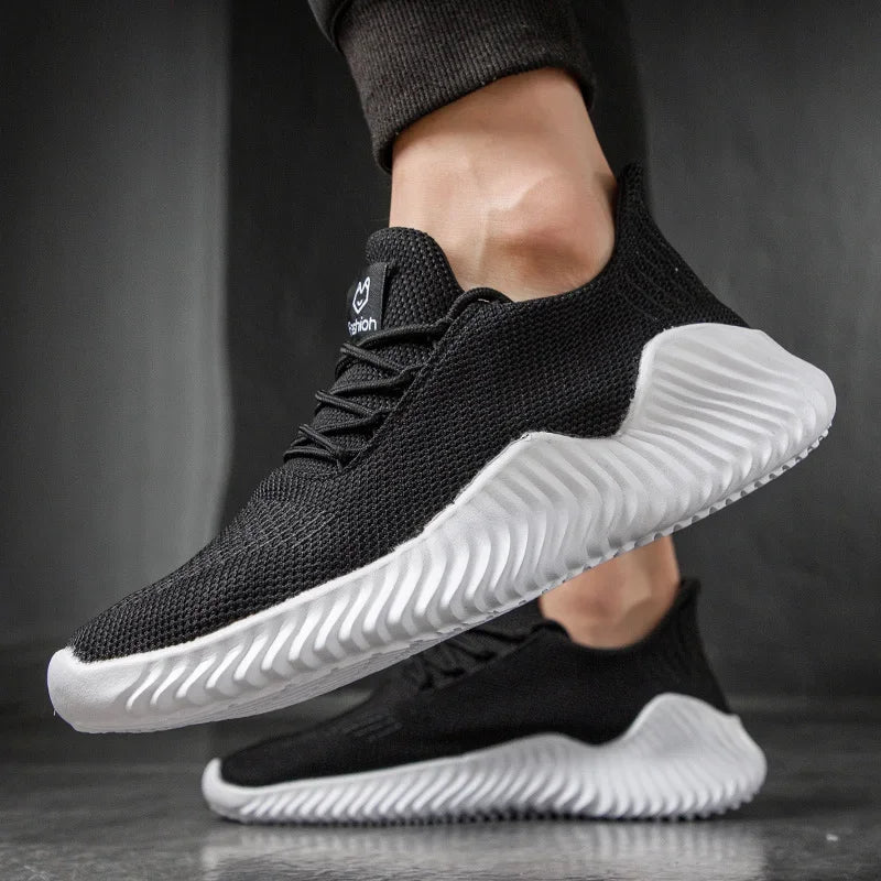 Men's Low Top Sneakers - Knit Upper - Lace-Up - Ridged Rubber Sole