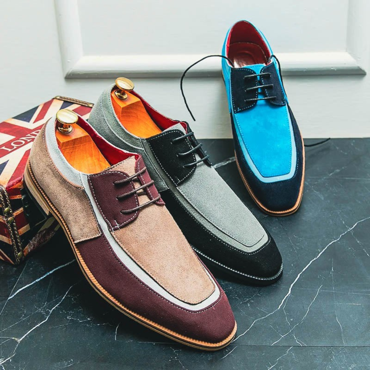 Men’s Leather Dress Shoes - Two-Tone Lace-Up with Contrast Panel Design