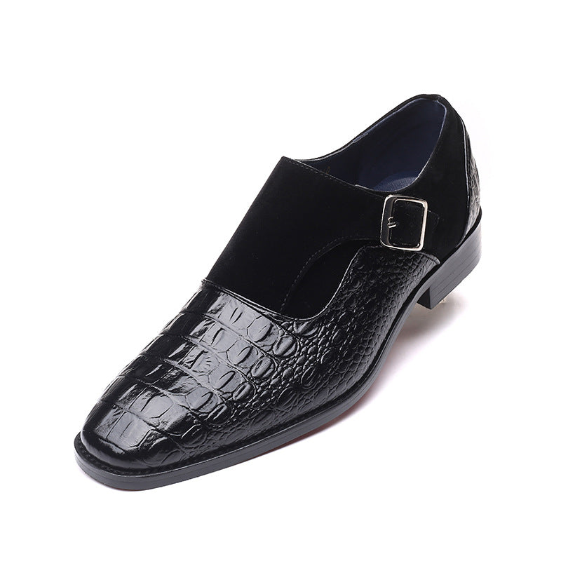 Men's Single Monk Strap Dress Shoes – Square Toe Croc-Embossed Slip-On