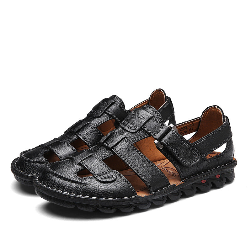 Men's Sandals Closed-Toe Velcro Strap Leather Fisherman