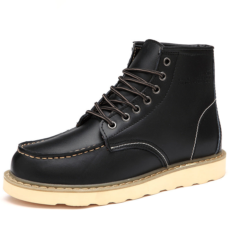 Men's Leather Derby Boots – Moc Toe Lace-Up Ankle Boot with Contrast Welt Sole