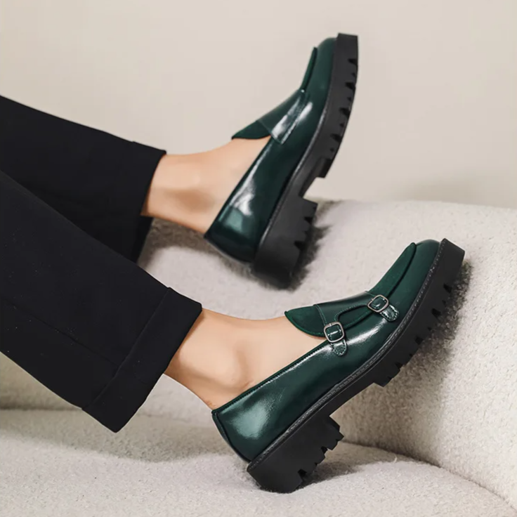 Men's Double Monk Strap Loafers - Platform Lug Sole - Round Toe