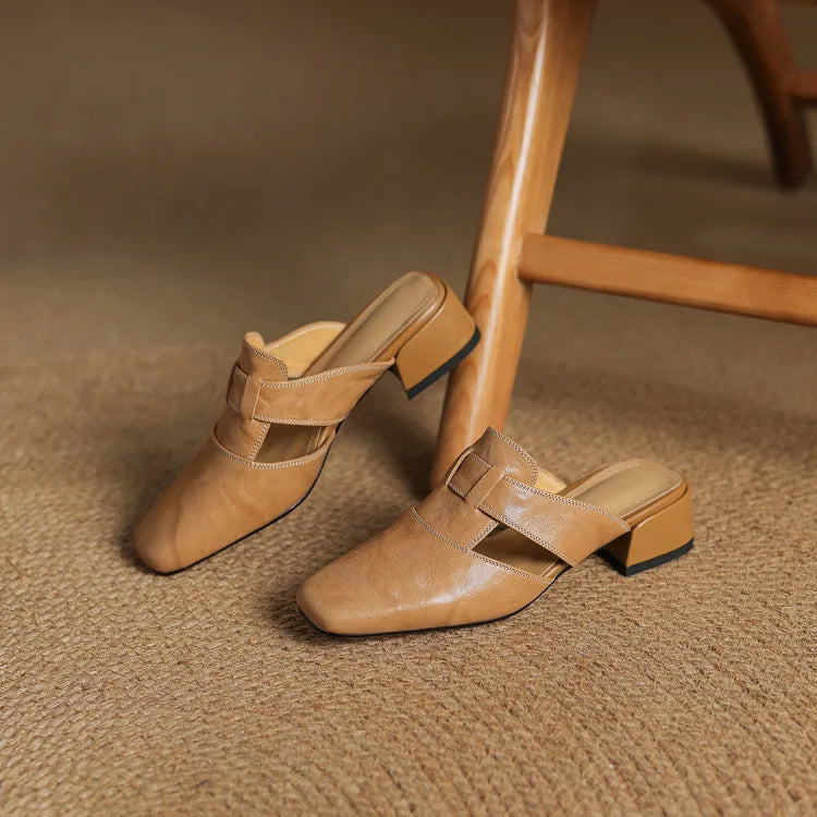 Women’s Closed Toe Mule Heels with Strap Detail