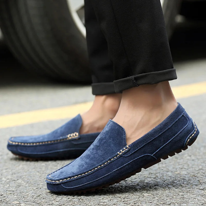 Men's Suede Driving Moccasins - Slip-On - Textured Rubber Sole