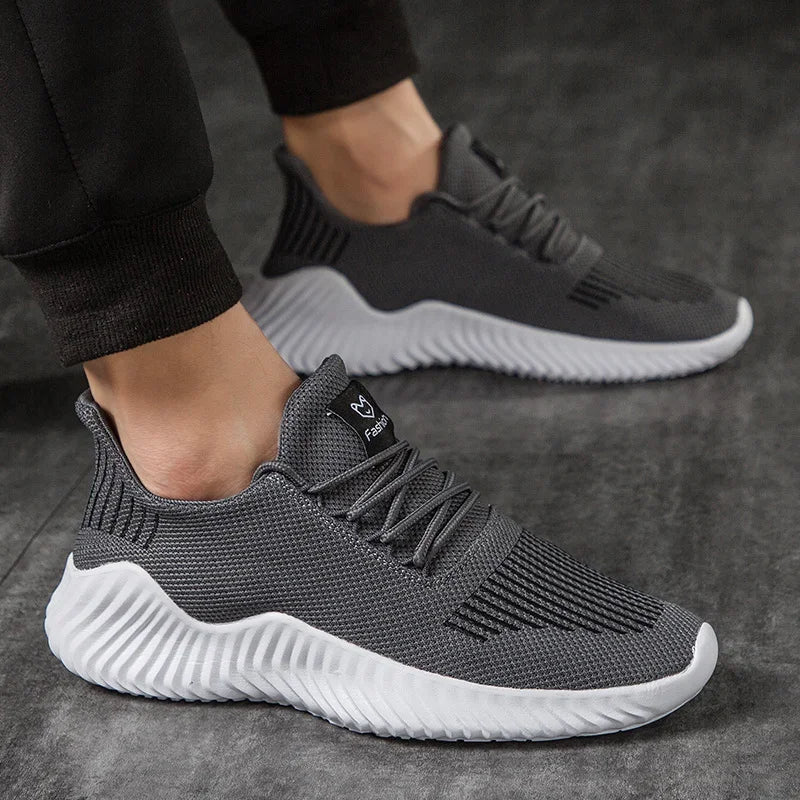 Men's Low Top Sneakers - Knit Upper - Lace-Up - Ridged Rubber Sole