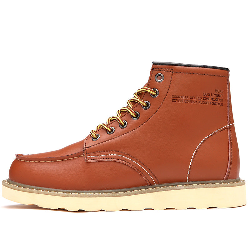 Men's Leather Derby Boots – Moc Toe Lace-Up Ankle Boot with Contrast Welt Sole