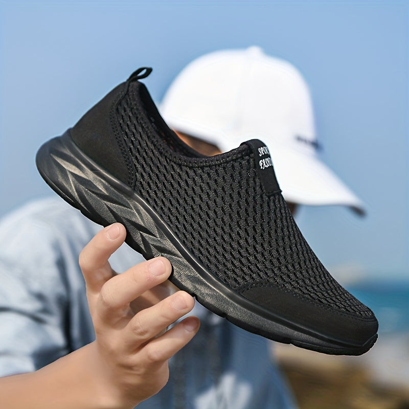 Men's Mesh Knit Slip-On Low-Top Sneakers - Pull Tab - White Sole