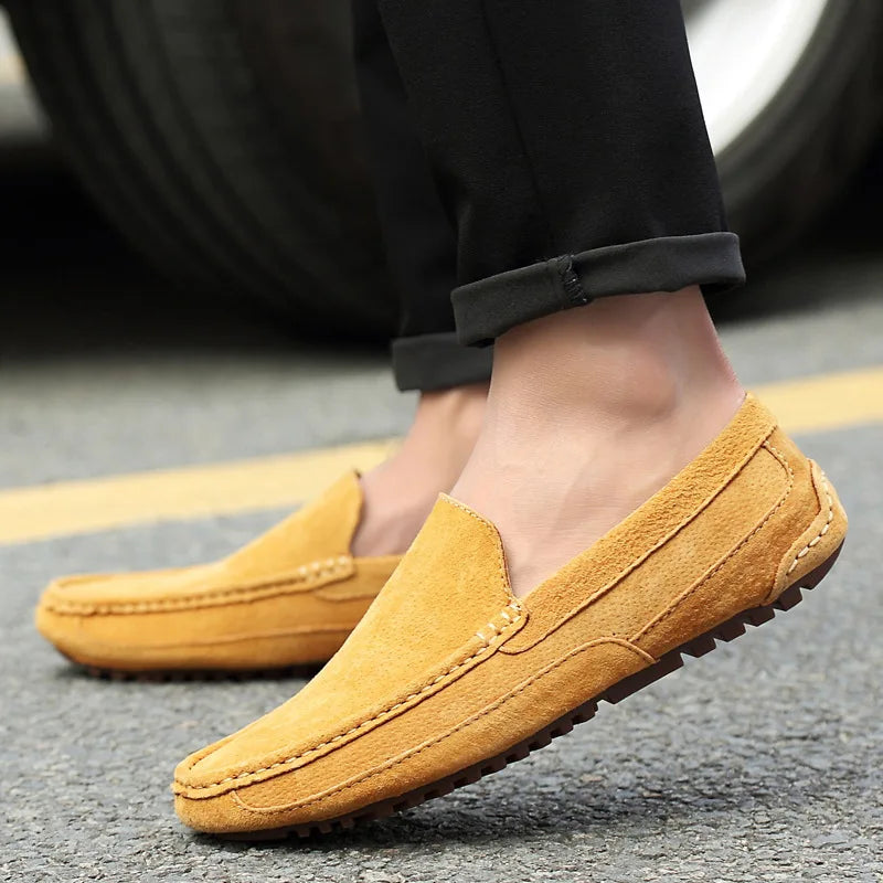 Men's Suede Driving Moccasins - Slip-On - Textured Rubber Sole
