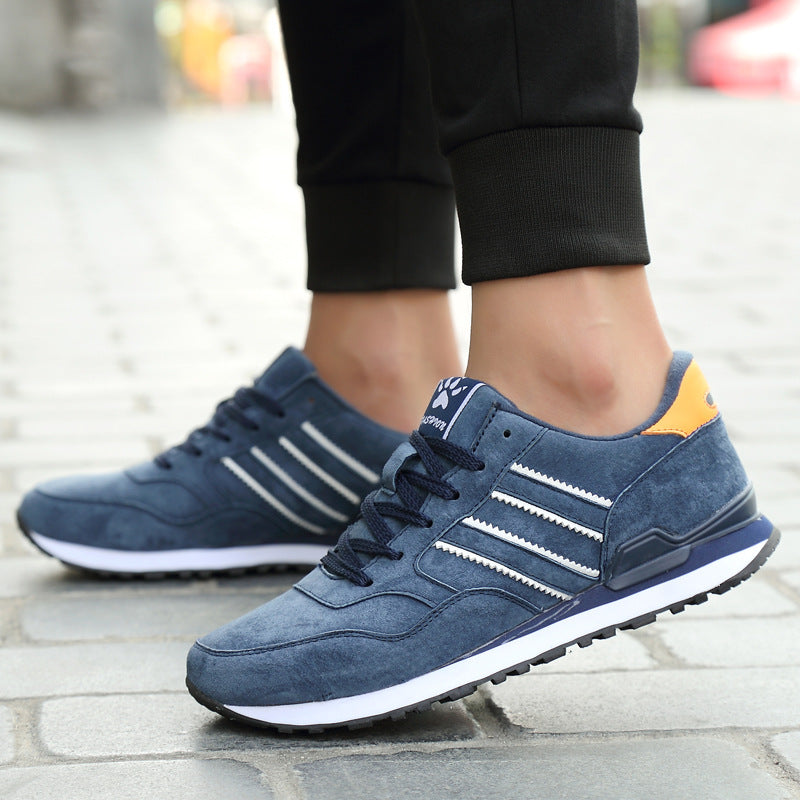 Men's Lace-Up Casual Sneakers - Round Toe - Suede Upper - Stripe Detail - Low Top