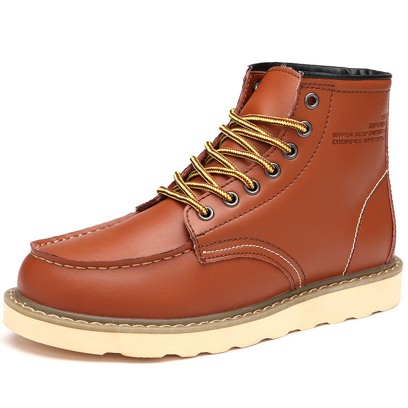Men's Leather Derby Boots – Moc Toe Lace-Up Ankle Boot with Contrast Welt Sole