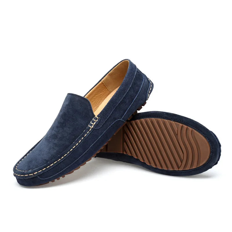 Men's Suede Driving Moccasins - Slip-On - Textured Rubber Sole