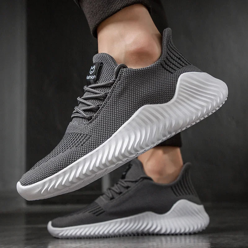 Men's Low Top Sneakers - Knit Upper - Lace-Up - Ridged Rubber Sole
