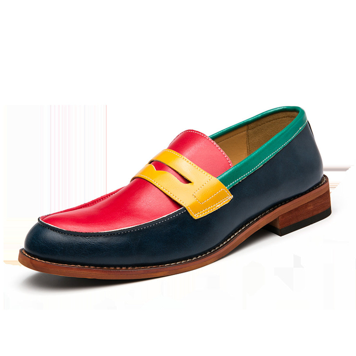 Men's Slip-On Penny Loafers with Rounded Toe and Low Block Heel