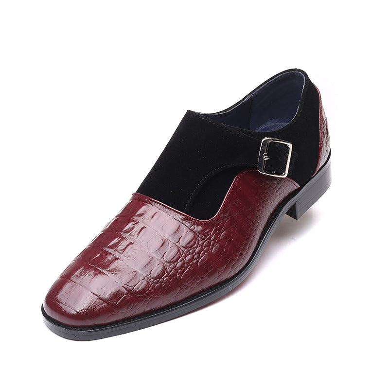 Men's Single Monk Strap Dress Shoes – Square Toe Croc-Embossed Slip-On