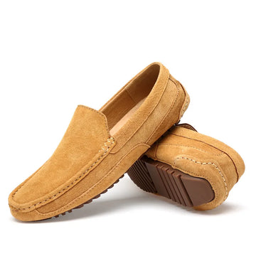 Men's Suede Driving Moccasins - Slip-On - Textured Rubber Sole