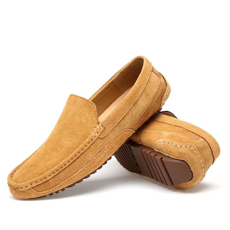 Men's Suede Driving Moccasins - Slip-On - Textured Rubber Sole