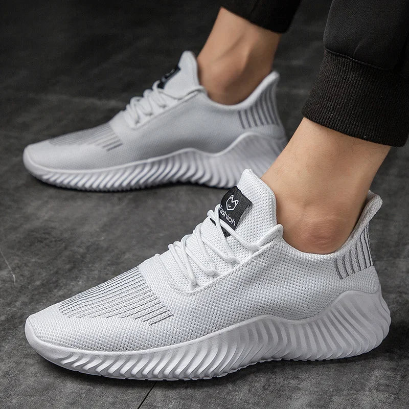 Men's Low Top Sneakers - Knit Upper - Lace-Up - Ridged Rubber Sole