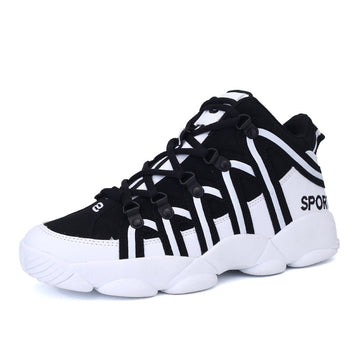 Men's High Top Sneakers – Round Toe Lace-Up Chunky Sole with Stripe Upper