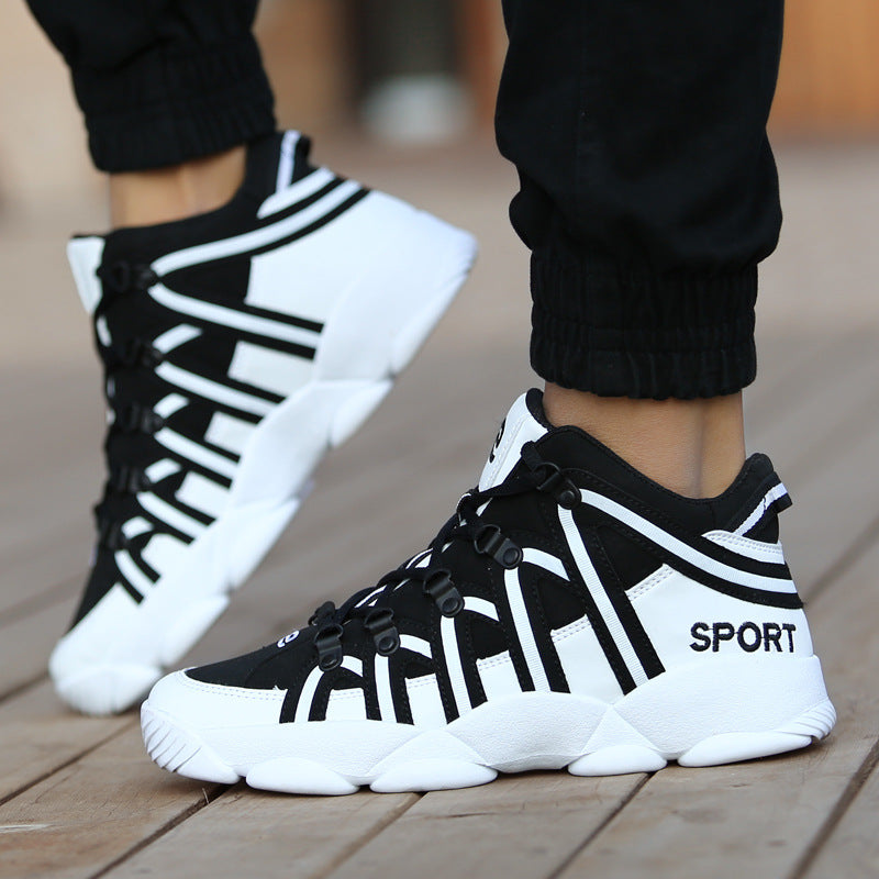 Men's High Top Sneakers – Round Toe Lace-Up Chunky Sole with Stripe Upper