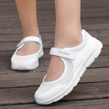 Women's Mary Jane Sneakers - Mesh Strap Flat Casual Trainers