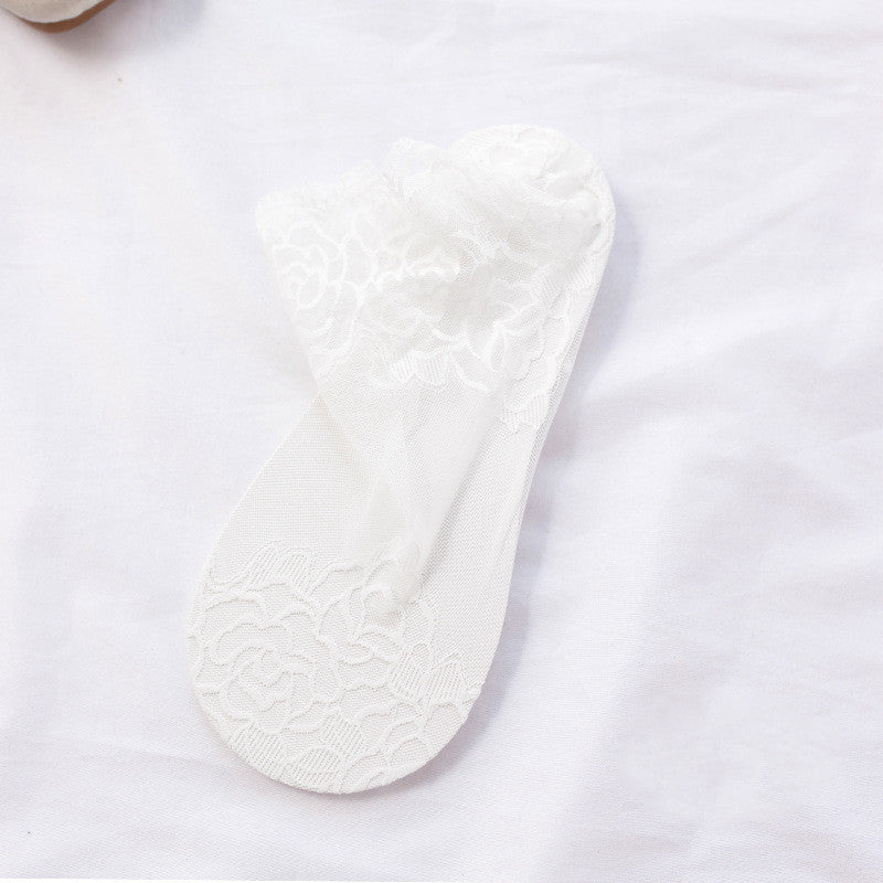 Women's Lace Ankle Socks – Sheer Floral Rose Mesh with Scallop Cuff Edge