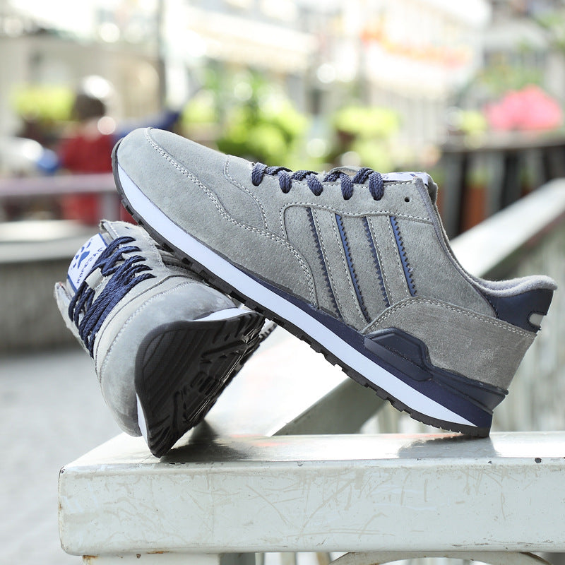 Men's Lace-Up Casual Sneakers - Round Toe - Suede Upper - Stripe Detail - Low Top