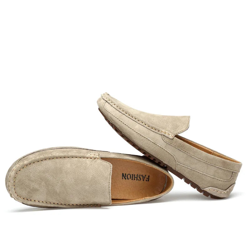 Men's Suede Driving Moccasins - Slip-On - Textured Rubber Sole