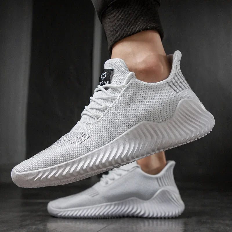 Men's Low Top Sneakers - Knit Upper - Lace-Up - Ridged Rubber Sole