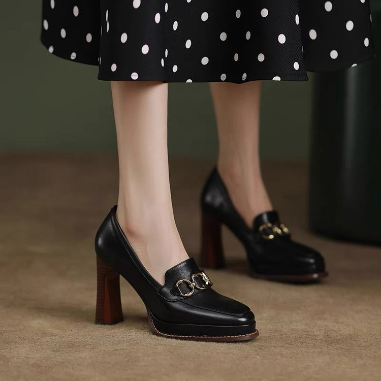 Women’s Square Toe Loafer Pumps with Block Heel and Slip-On Design