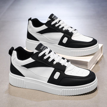 Men's Lace-Up Low-Top Sneakers with Two-Tone Panel Upper and Thick Sole