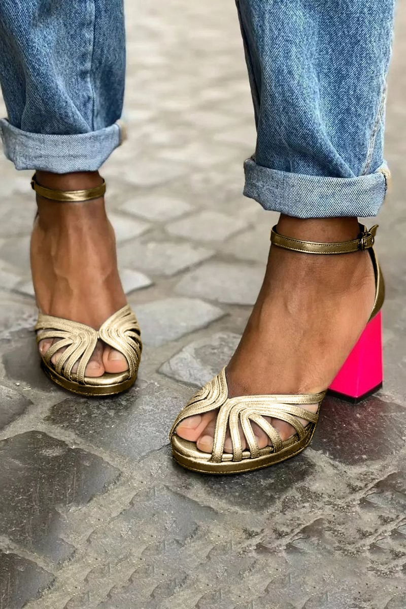 Women’s Open Toe Sandals with Block Heel - Ankle Strap Buckle
