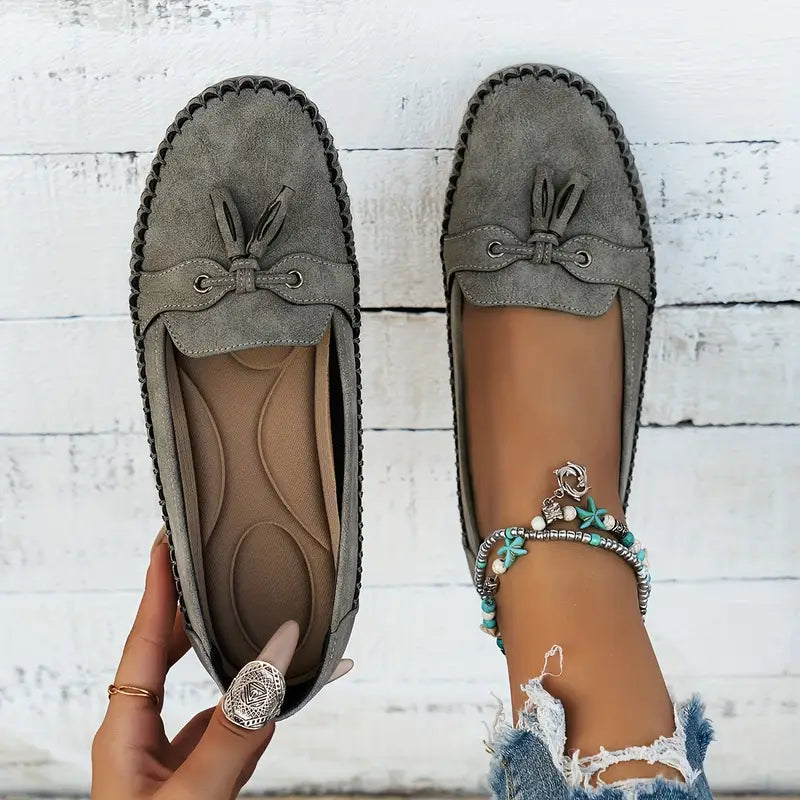 Women’s Slip On Loafers with Bow Detail and Rounded Toe