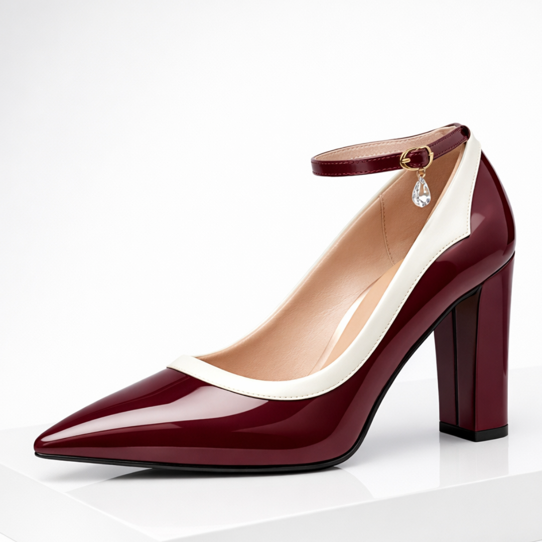 Women's Heels Pointed Toe Block Heel Ankle Strap Crystal Charm