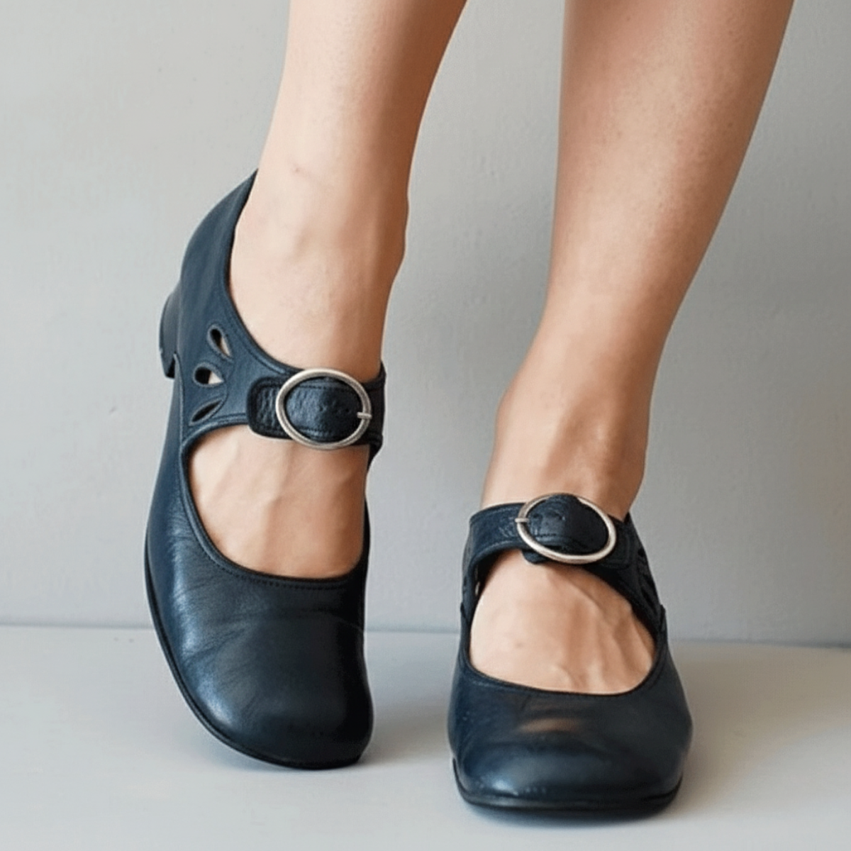 Women’s Mary Jane Shoes with Buckle Strap and Low Block Heel - Sandals