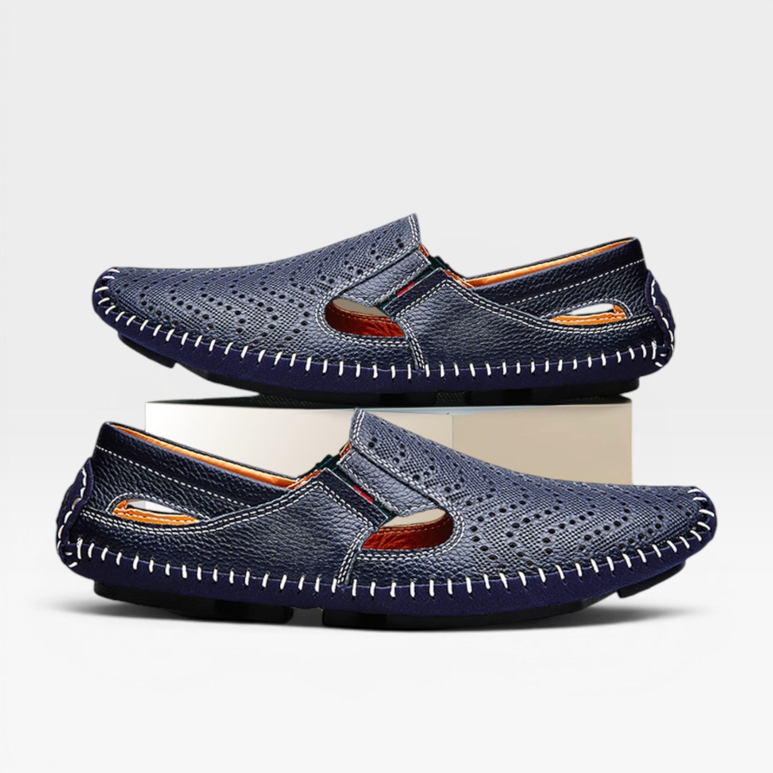 Men's Loafers Perforated Leather Slip-On Moccasin Driving Shoe